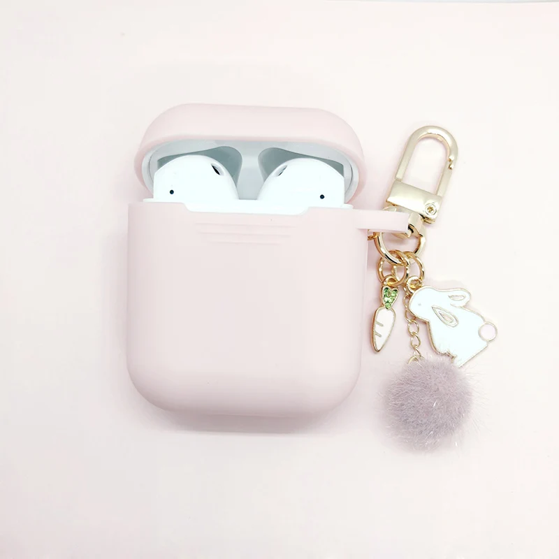 Luxury Diamond Carrot Hairball Rabbit Pendant For Apple Airpods Silicone Bluetooth Earphone Charger Box Protect Cover Key Ring |