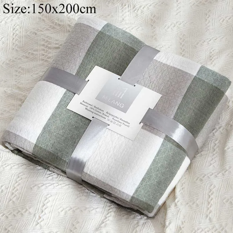 Green Plaid-B Японское хлопковое вафельное летнее одеяло для дивана, кровати, полотенца, одеяло для женщин, покрывало, Nap одеяло, s пледы, одеяло для автомобиля, офиса - Цвет: Green Plaid-B