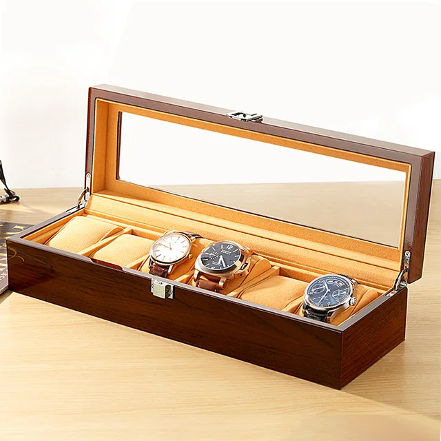 

6 Slots Wood Material Watch Boxes For Men or Shop Display Watches Practical Jewelry Watch Storage Organizer Cases