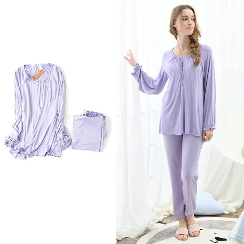 Пижама для беременных ночная рубашка с длинным рукавом + штаны 2 шт./компл. | Мать и