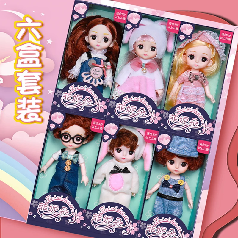 

6pcs BJD Doll 13 Movable Joints Doll Toy 16cm Mini With Gift Box Fashion Kawaii Dolls Set DIY Dress Up Game Children Toys