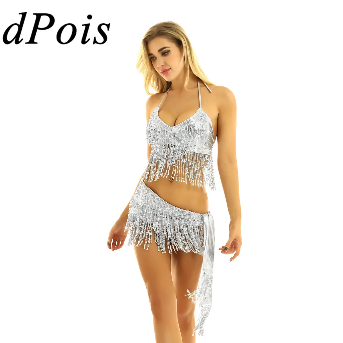 Женское блестящее платье для танца живота с кисточками костюм команды джазовых