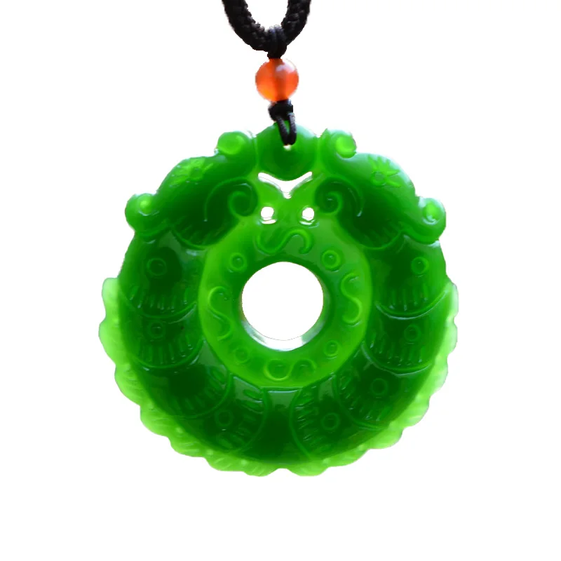 Зеленая Hetian Nephrite Каменная Резная подвеска китайский дракон Зодиак два дракона
