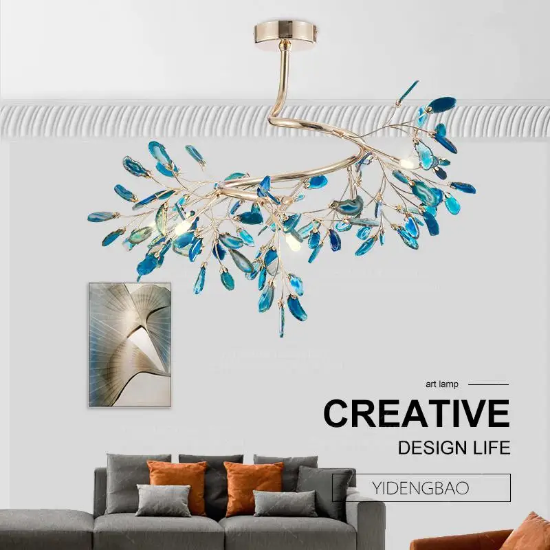 Большая светодиодная люстра Золотая ветка дерева Агатовая Люстра для