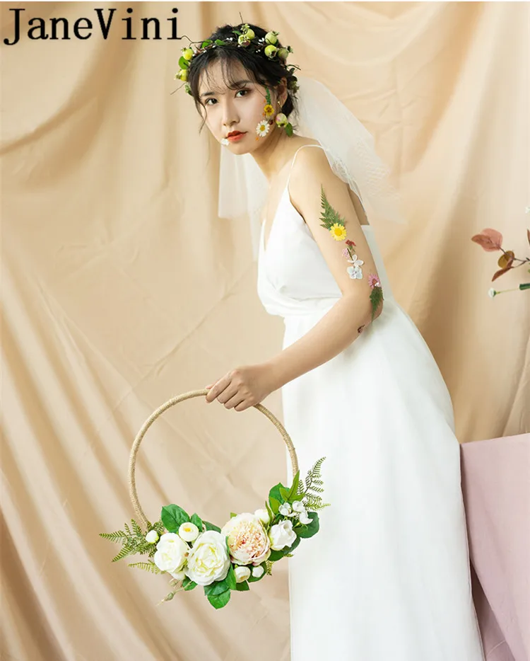 JaneVini румяна Розовый пион букет невесты искусственные розы корзина Круглый