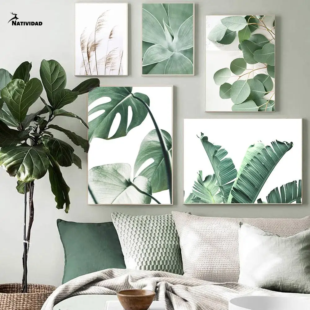

Tail Grass Green Plants Canvas Painting Hand Sand Poster Reeds Monstera Leaf Print Nordic Wall Art Picture for Living Room Decor