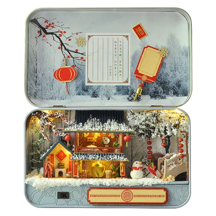 Рождественские подарки Diy коробка Кукольный дом игрушки для детей мебель миниатюрный деревянный Miniaturas кукольный домик подарки на день рождения S903