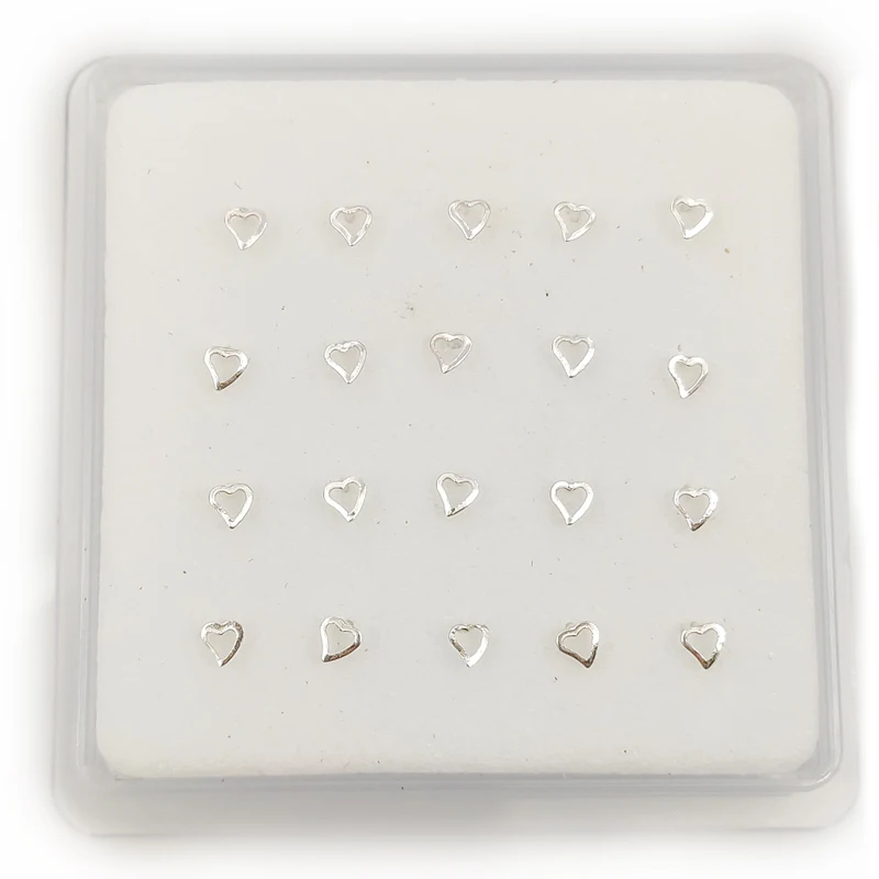 925 пробы Серебряное пустое сердце носа серьги-гвоздики я PIN изгиб доступны из 20