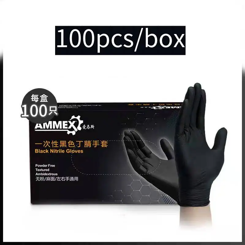 

100pcs/box Tattoo Black Gloves Disposable Latex Free Powder-Free Exam Glove Size Small S M XL
