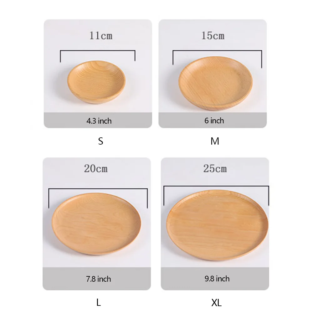 Wooden Dessert Plate Dinnerware Cake Steak Fruit Japanese Style Dinner Dish Tea Tray Rubber Wood Round Tableware | Дом и сад