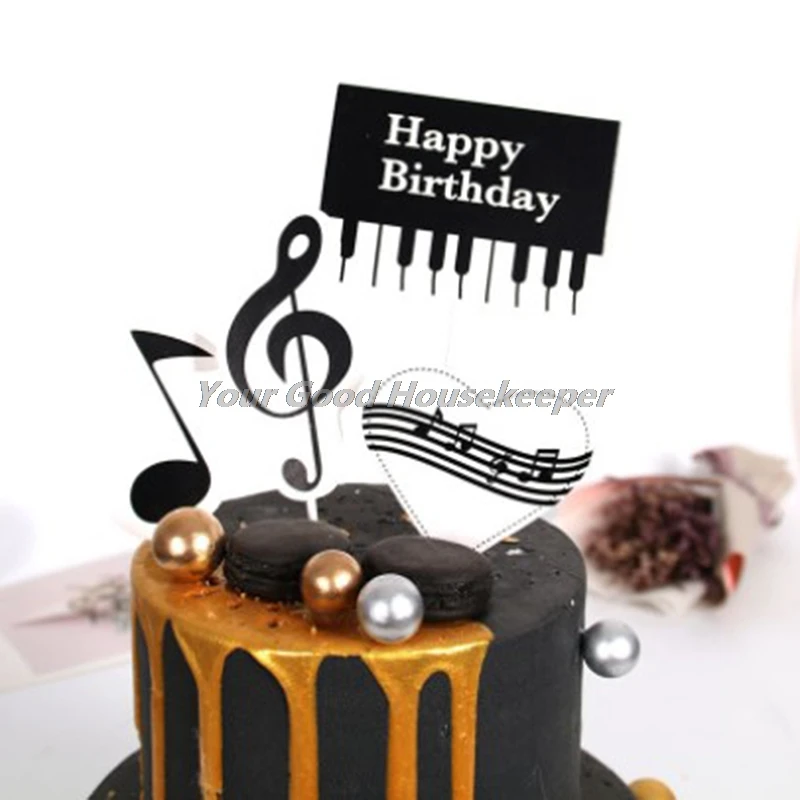 1set Piano Music Theme Cake Topper Happy Birthday Cupcake Topper Party Supplies