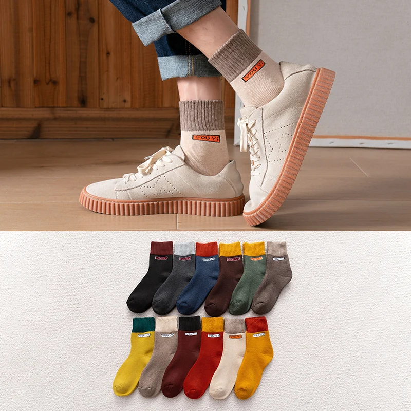 Autumn and winter men's gifts Thickened heating warm 100% cotton socks Harajuku retro sports socks casual men's fashion stocking