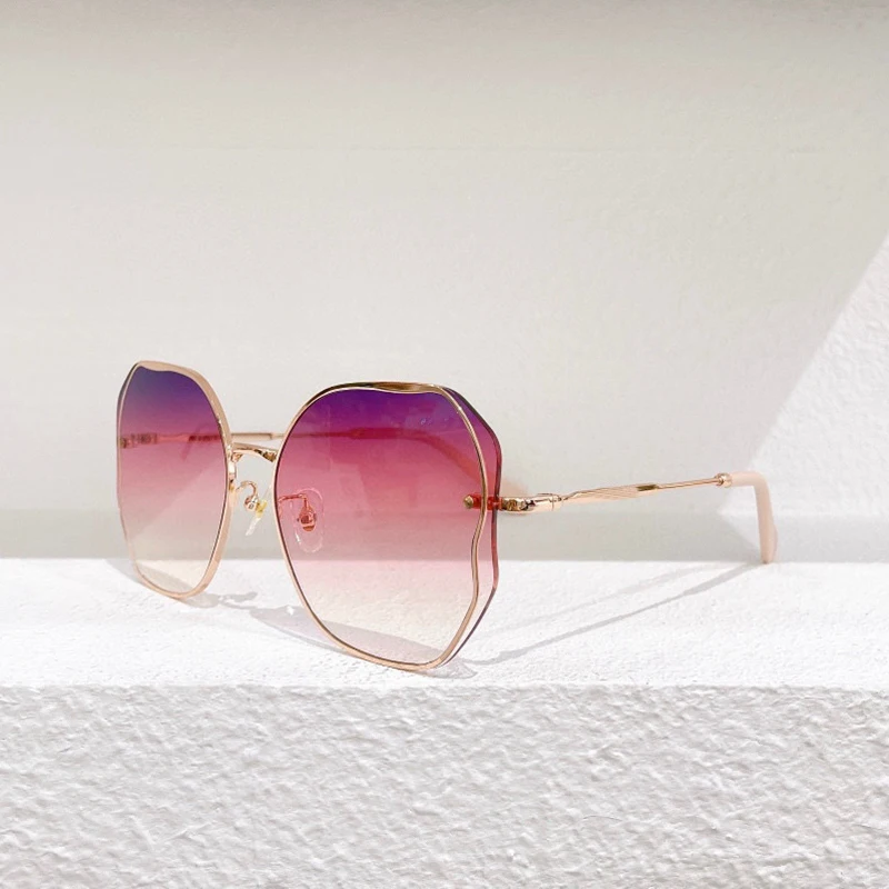 

Gold metal round frame with gradient color rose red blue brown lens fashion women's sunglasses SMU58X high quality men's glasses
