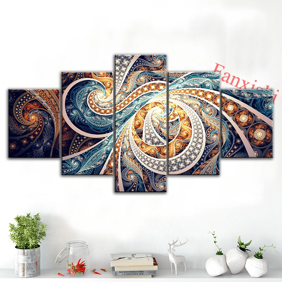 

5 Panel Psychedelic Abstract Painting Poster And Print Canvas Surreal Wall Art Modular Picture Living Room Home Decoration Frame