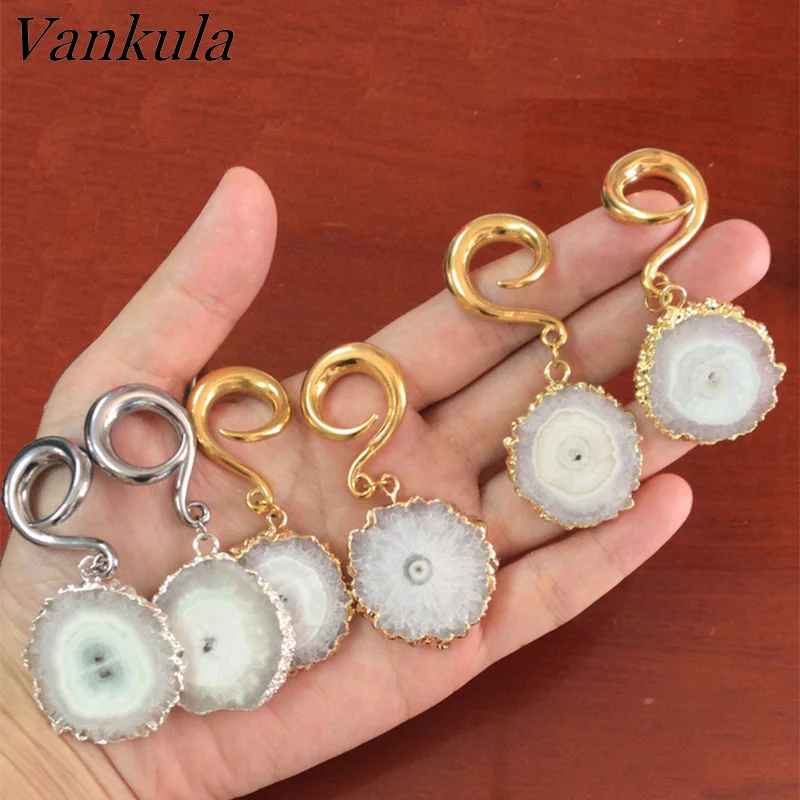 Vankula, 2 шт., новинка, натуральный камень, болтаются, затычки для ушей, тоннель, нержавеющая сталь, крючки для ушей, пирсинг, ювелирные изделия
