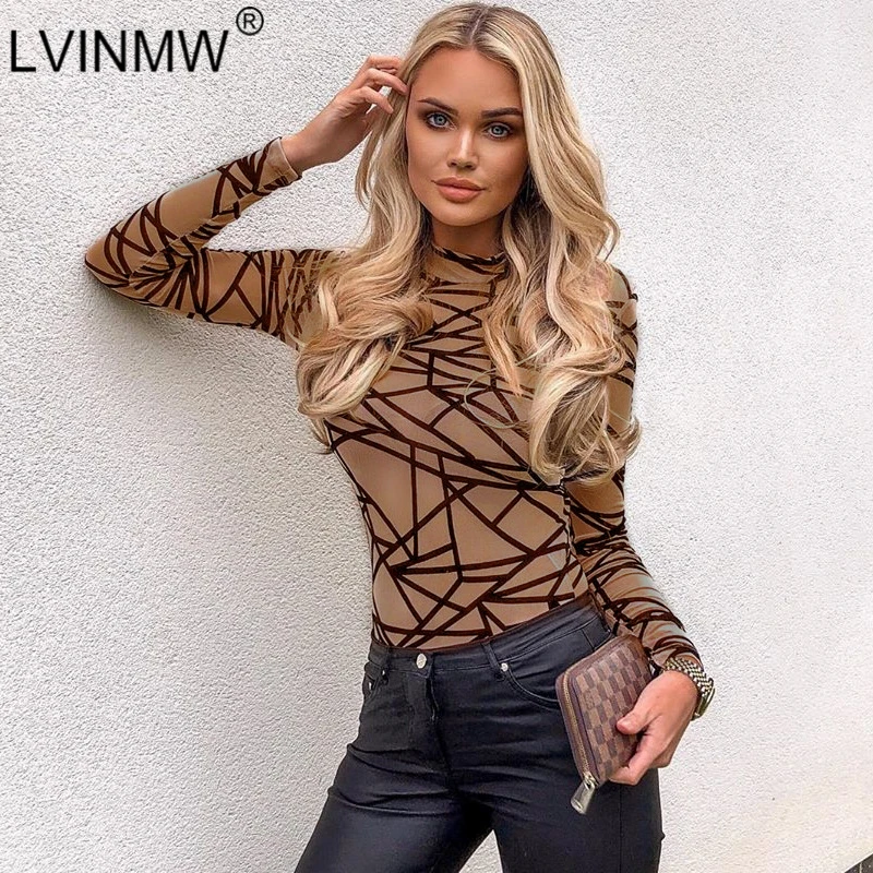 Женский комбинезон LVINMW облегающий сетчатый прозрачный в полоску с длинным