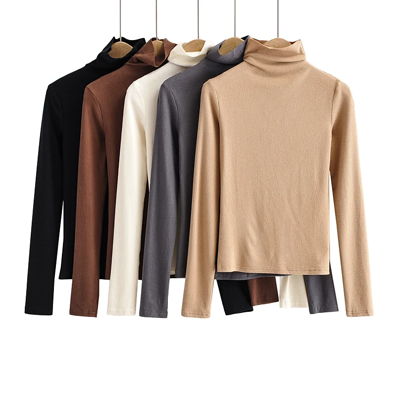 

Long sleeve top Fall clothes knitted sweater korean style turtle neck women pullovers Winter black turtleneck sweater brown