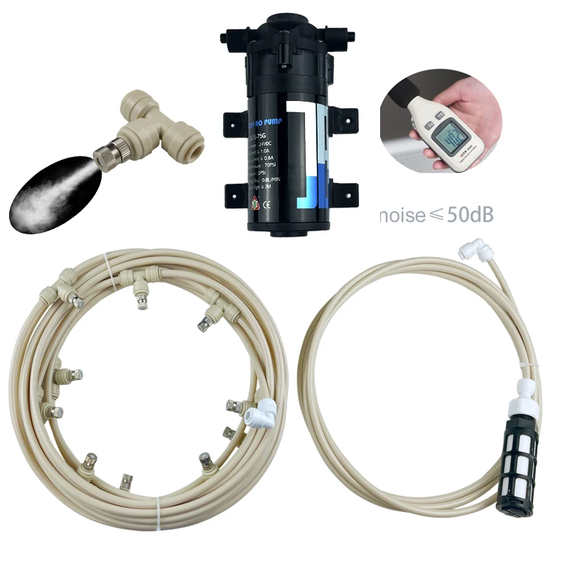 Summer Mist Cooling System DC 24V 6-15M Misting Kit Water Sprayer Irrigation Sprinkler for Greenhouse Plants Watering