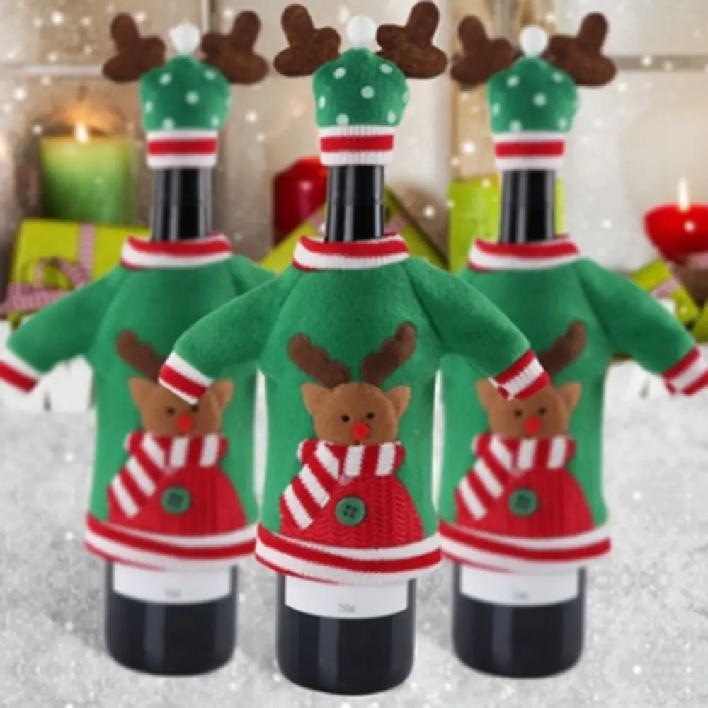 Рождественские украшения 2 шт./компл. чехол с рисунком вина Санта Клауса вязаные