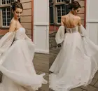 Свадебное платье 2020 милое богемное с длинным пышным рукавом ТРАПЕЦИЕВИДНОЕ свадебное платье простое кружевное свадебное платье с аппликацией элегантные для женщин