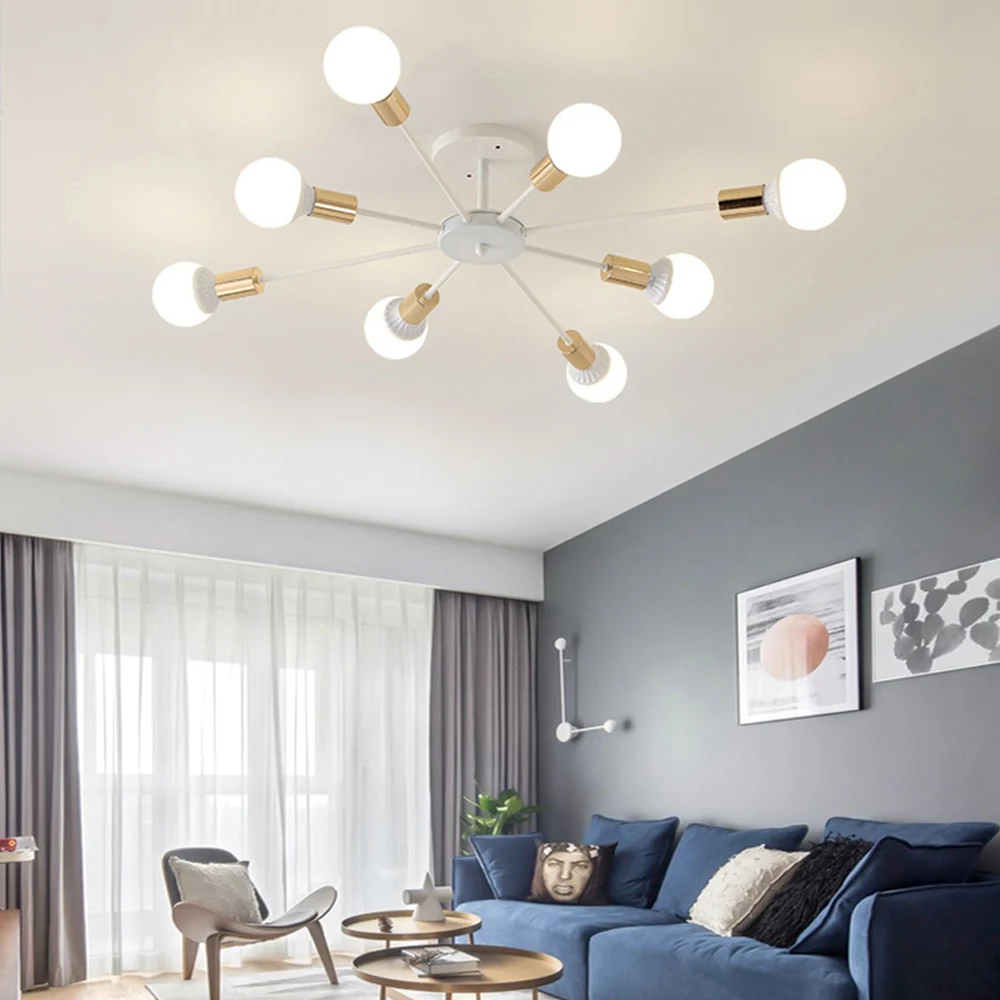 $18.35 6/8/10 Heads Multiple Rod Wrought Iron Ceiling Light Vintage Loft Lamp Nordic Modern Ceiling Lighting Home Decor Living Room Bar