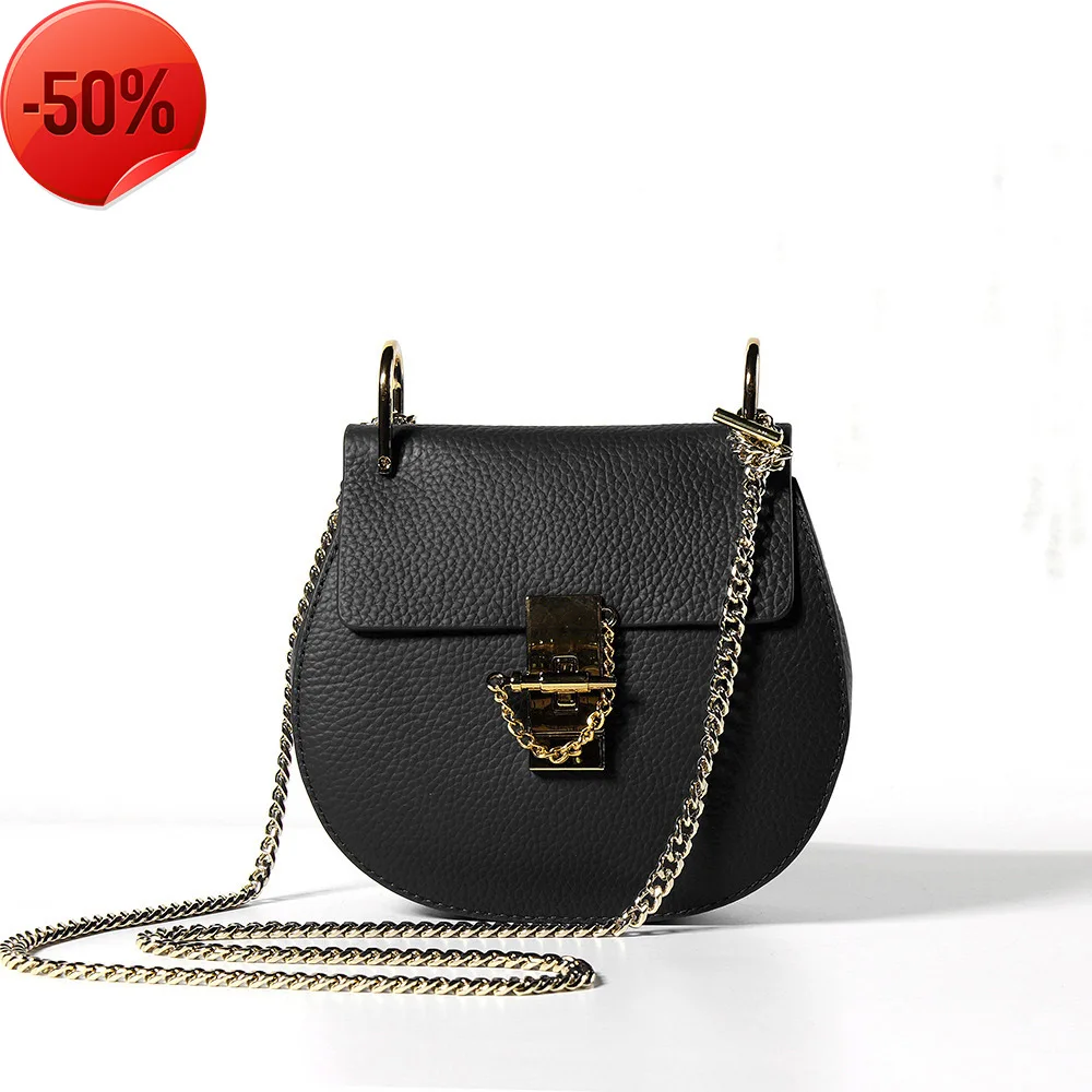 

Genuine Fashion Female Leather Handbag High Quality Cowhide Shoulder Women Bags Designer Annular Metal Ring Ladies Crossbody Bag