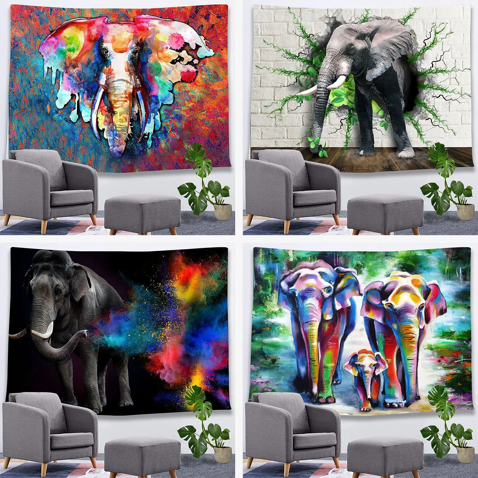 

Elephant Tapestry Wall Hanging Indian Wall Tapestry aesthetic room decor Flower Carpets Dorm Decor mandala Sky Carpet