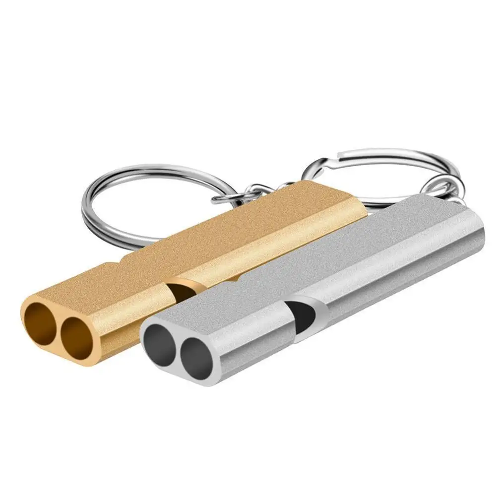 

Double Pipe High Decibel Aluminum Alloy Outdoor Emergency Tool Keychain Survival Whistle Cheerleading Whistle Multifunction