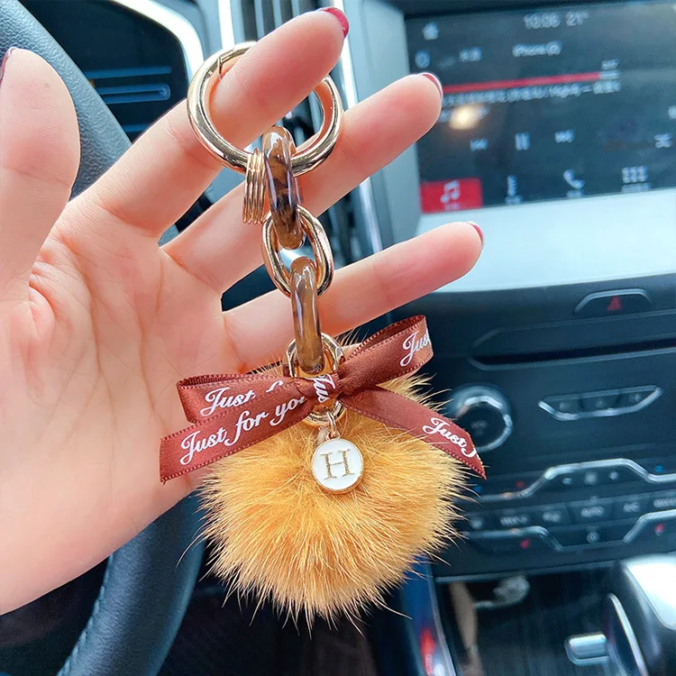 Fashion Creative Korean Bow Hair Ball Keychain  Trend Personality Girl Charm Key Chain   Ladies Gift Bag Mobile Phone Keychain