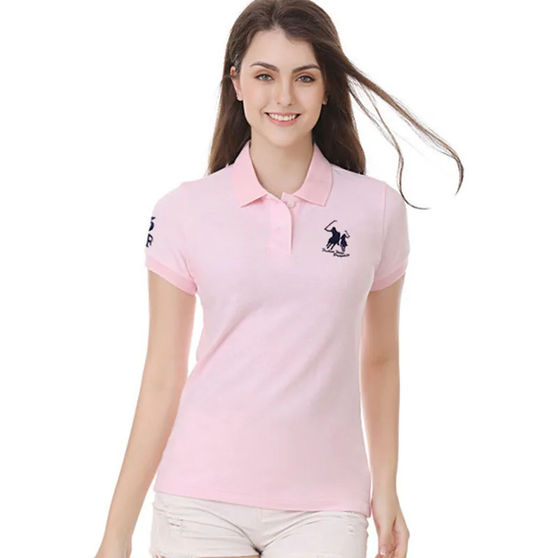 

High Quality Summer New Lady Short Sleeve Polo Shirts Big Horse Casual Women Lapel Polos Shirts Cotton Women Ffashion Slim Tops
