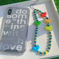 resin color stripe beads diy heart pentacle mobile phone pendant mobile phone chain