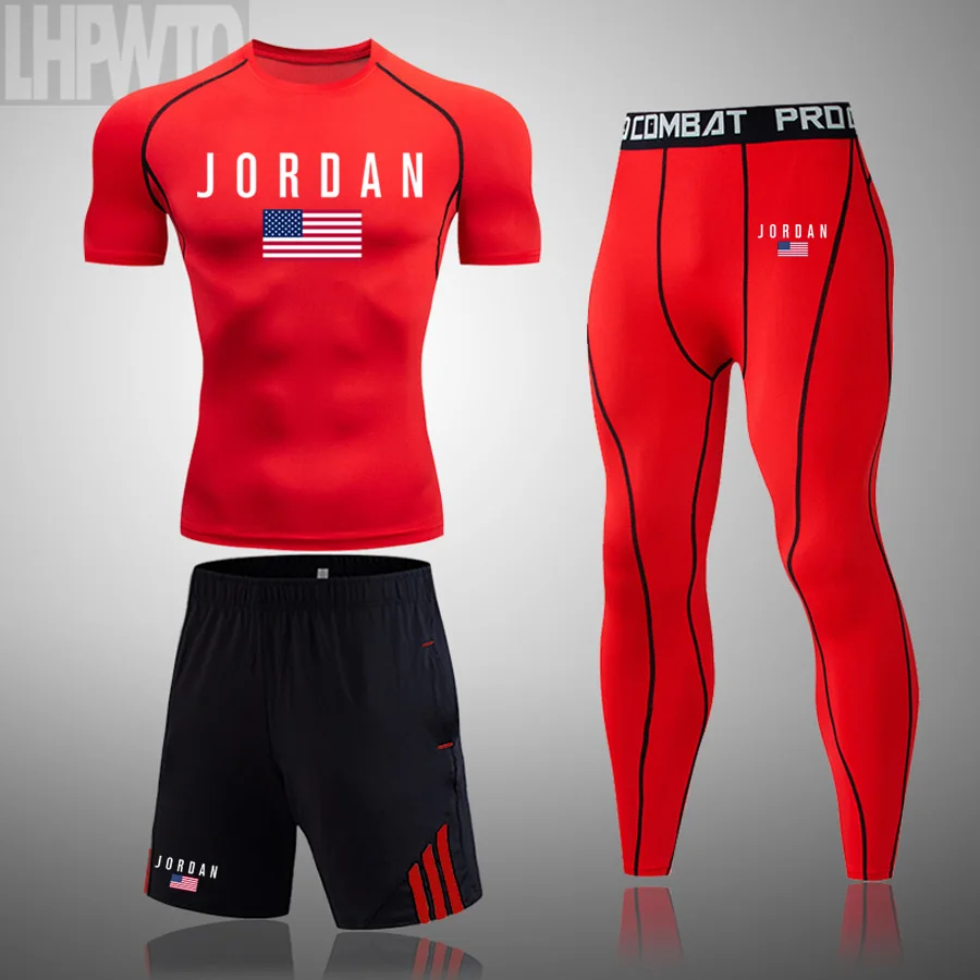 

Summer Sport Suit Men Sportswear Sleeve Sleeve T-Shirt Sports Fitness Suit Compression Running Jordan Gym Basketball Set