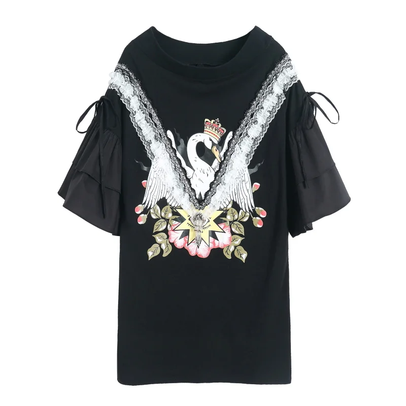 2020 Весна и лето мультфильм патч Лебедь дизайнерские платья женские с вырезом