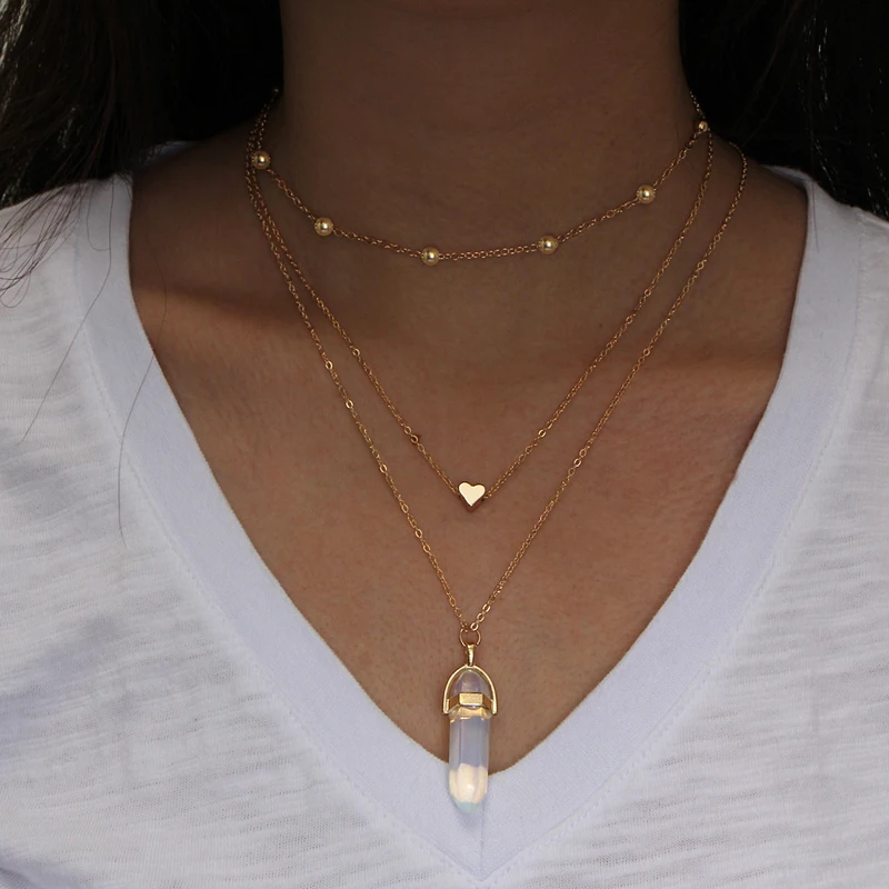 Новый Vintage Opal камень ожерелье вокруг шеи отличное модная разноцветная Слои с