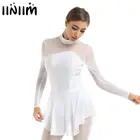 Женское блестящее Сетчатое платье iiniim, со стразами, открытой спиной, для фигурного катания на коньках, балетное платье-пачка, Купальник для танцев