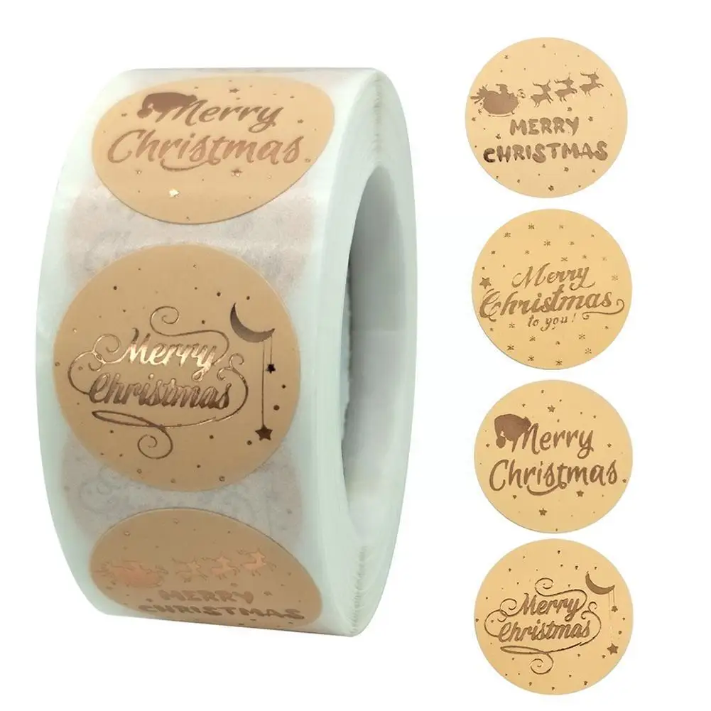 

500 Pieces / Roll Golden Lettering Candy Bag Sealing Sticker Envelopes Tree Plate Bags Decoration Family Christmas B5f6