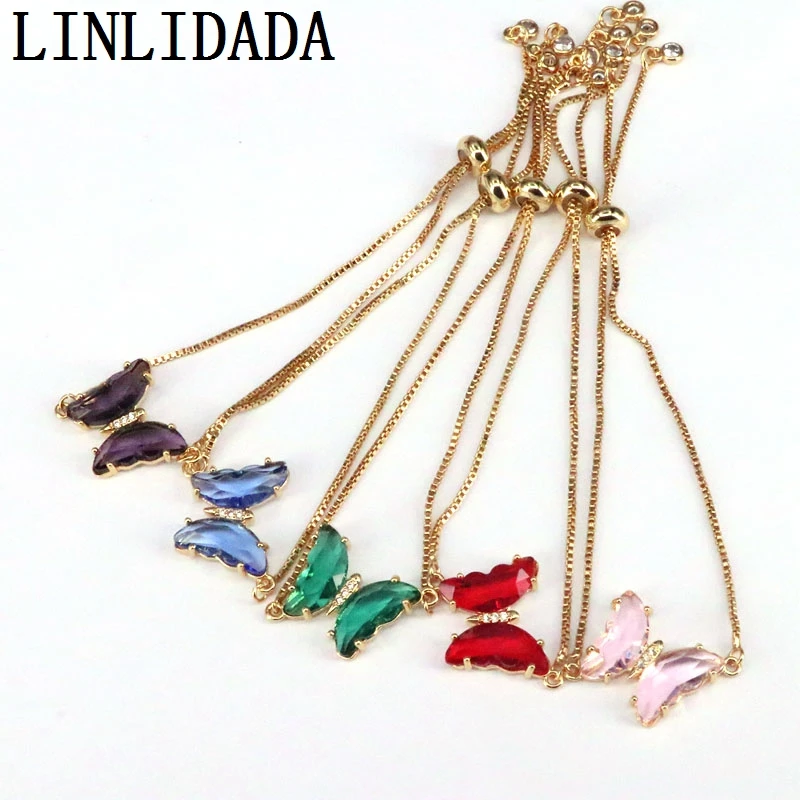 

8 шт., новый дизайн, цветной стеклянный Кристальный браслет-бабочка, золотой цвет, цепочка, очаровательные браслеты для женщин, ювелирные изд...