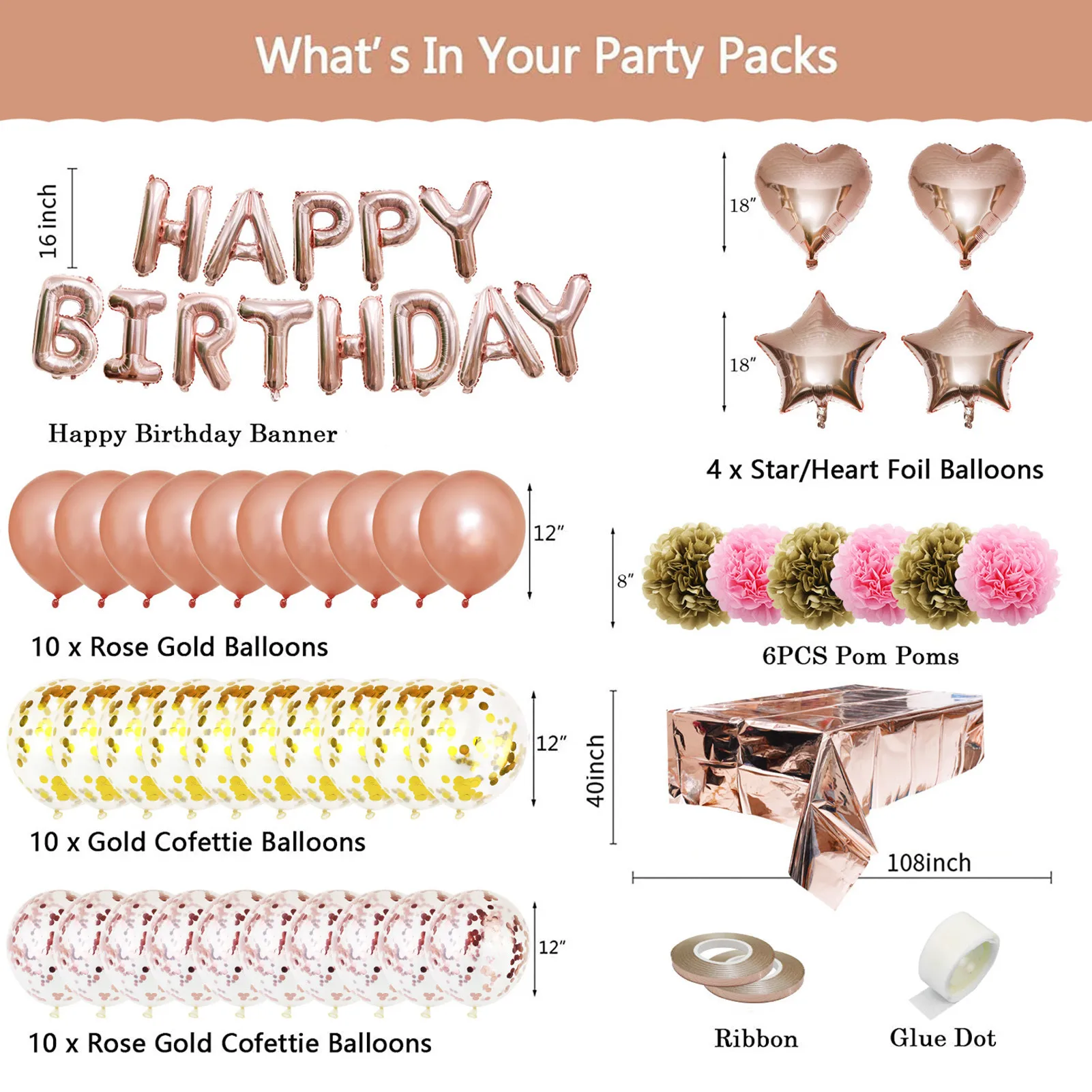 

44pcs/set Happy Birthday Letter Balloons Rose Gold Silver Foil Alphabet Star Heart Ballon For Girl Boy Birthday Party Decoration