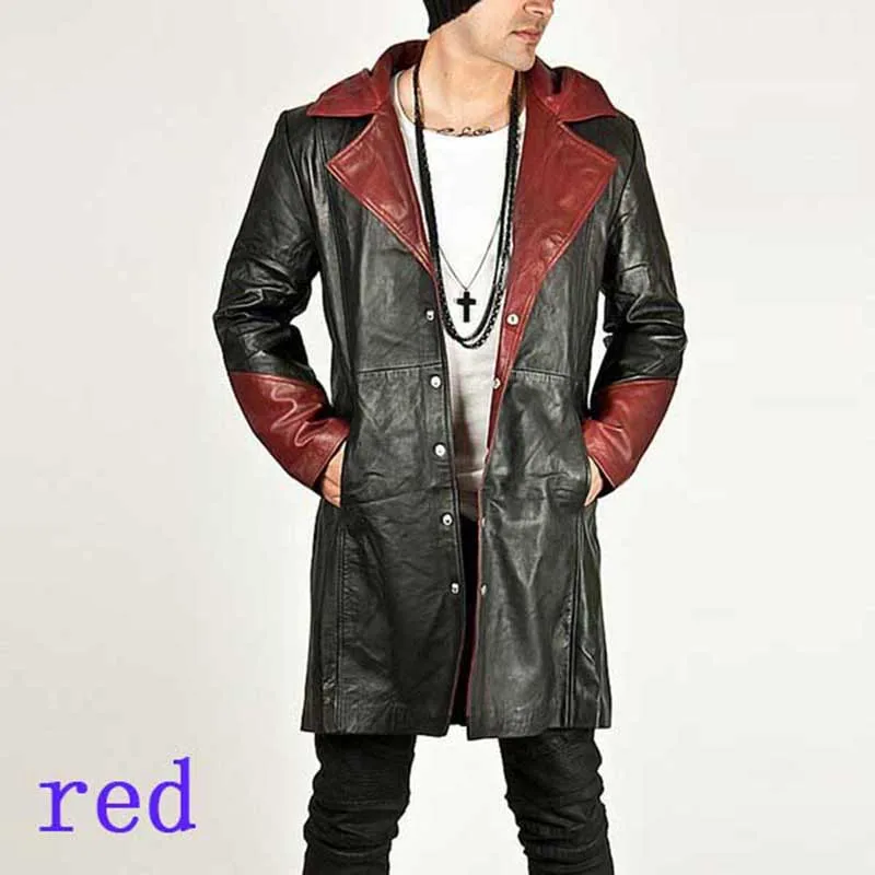

2023 PlusSize S-5XL Autumn and Winter Vintage Leather Men's Medieval Long Jacket Hooded Gothic Casual Coat Men's Motorcycle Tops