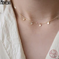 moveski real 925 sterling silver korean temperament stars plating 14k gold necklace for fashion women punk fine jewelry