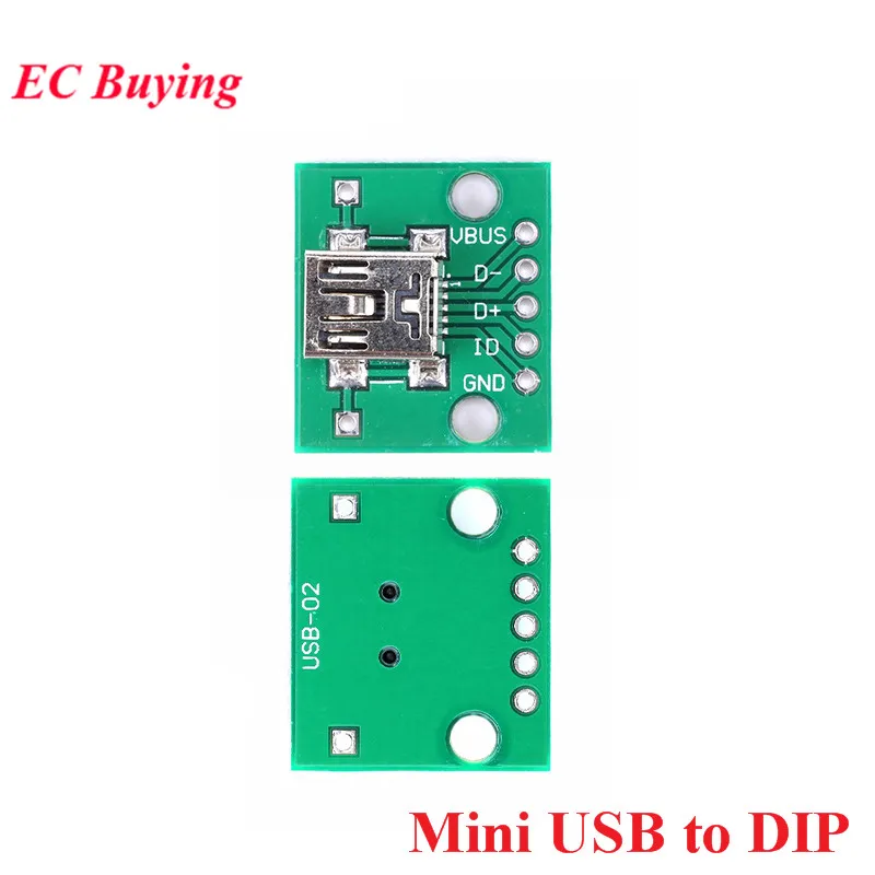 Mini USB to DIP 1 шт. Мини Micro Female Male USB to DIP адаптер плата Разъем конвертер 4P 5P 2,54 мм 3 4USB адаптер пластина печатная плата для Arduino - Цвет: Mini USB to DIP