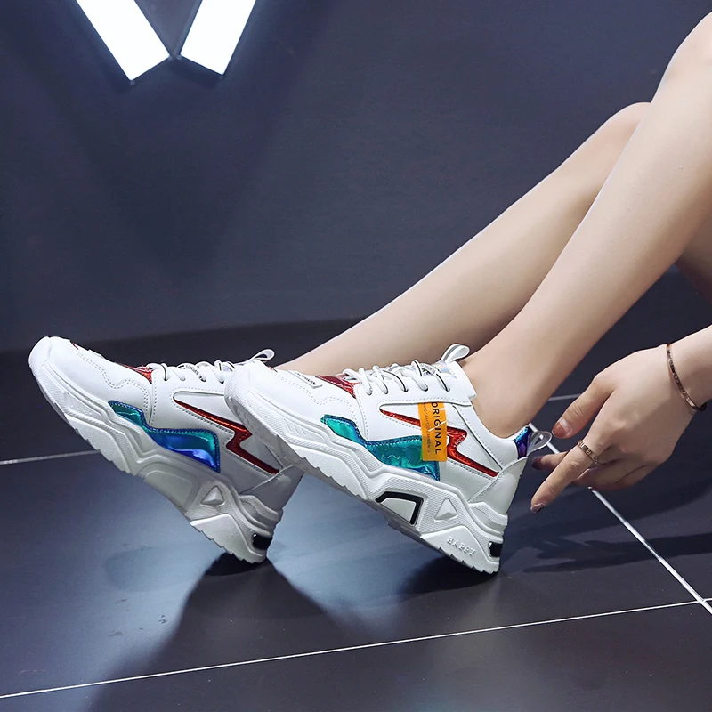 Женские кроссовки с толстой подошвой Ulzzang спортивная обувь для студентов модная