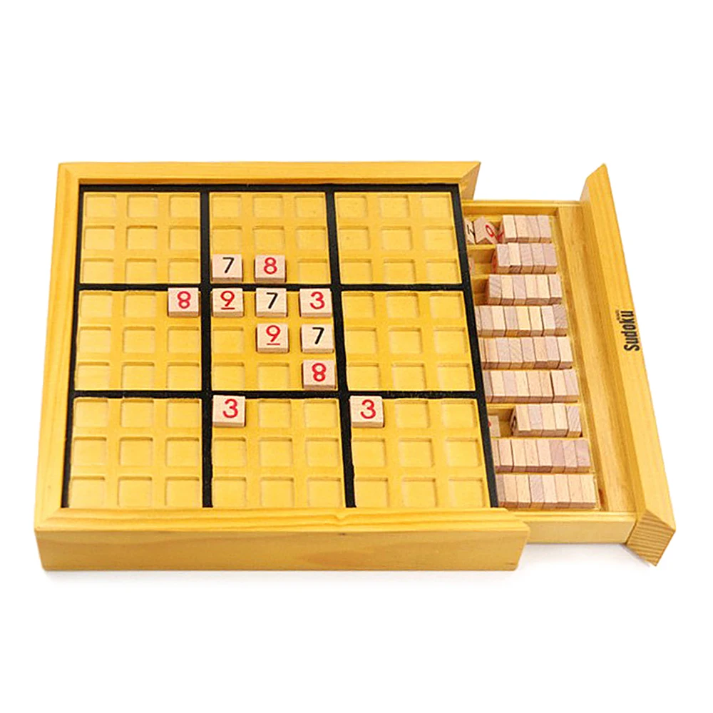 

Wooden Sudoku Board Game with Drawer Wood Sudoku Puzzle Game Set Math Brain Teaser Desktop Toys Kids Gift 2021