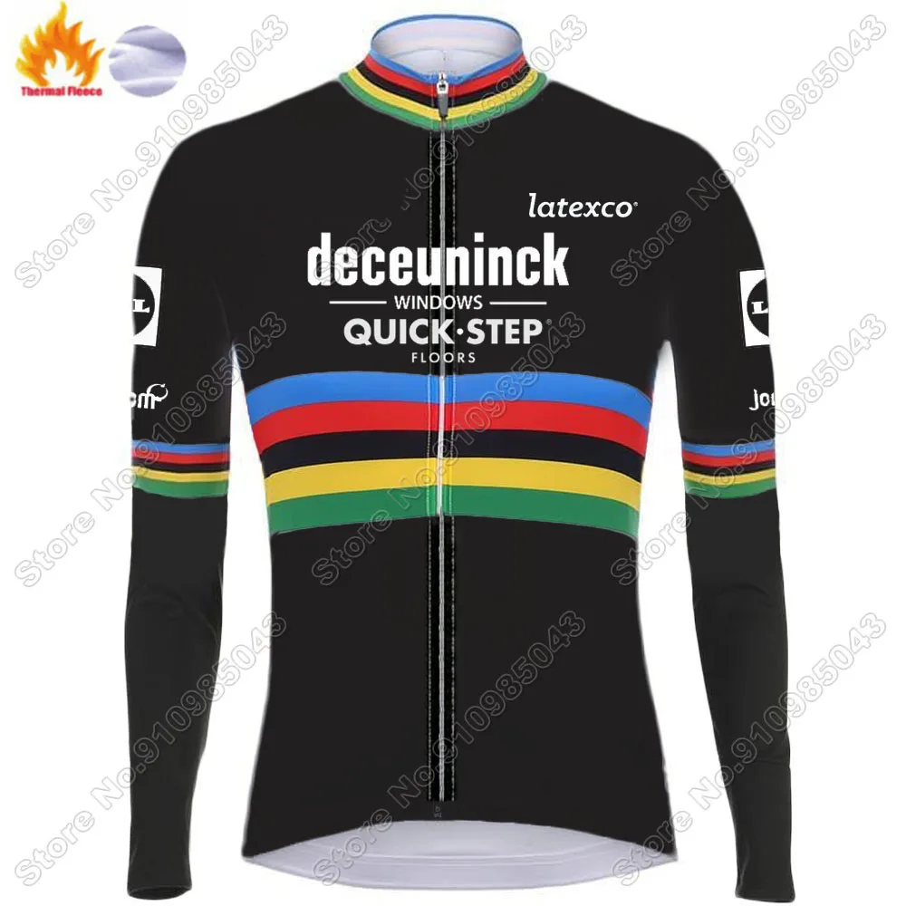 

Set 2021 Cycling Jersey Winter Fleece QUIICK STEP World Champion Men Long Shirt Sleeve Black Sportswear Maillot Road Bike Pants