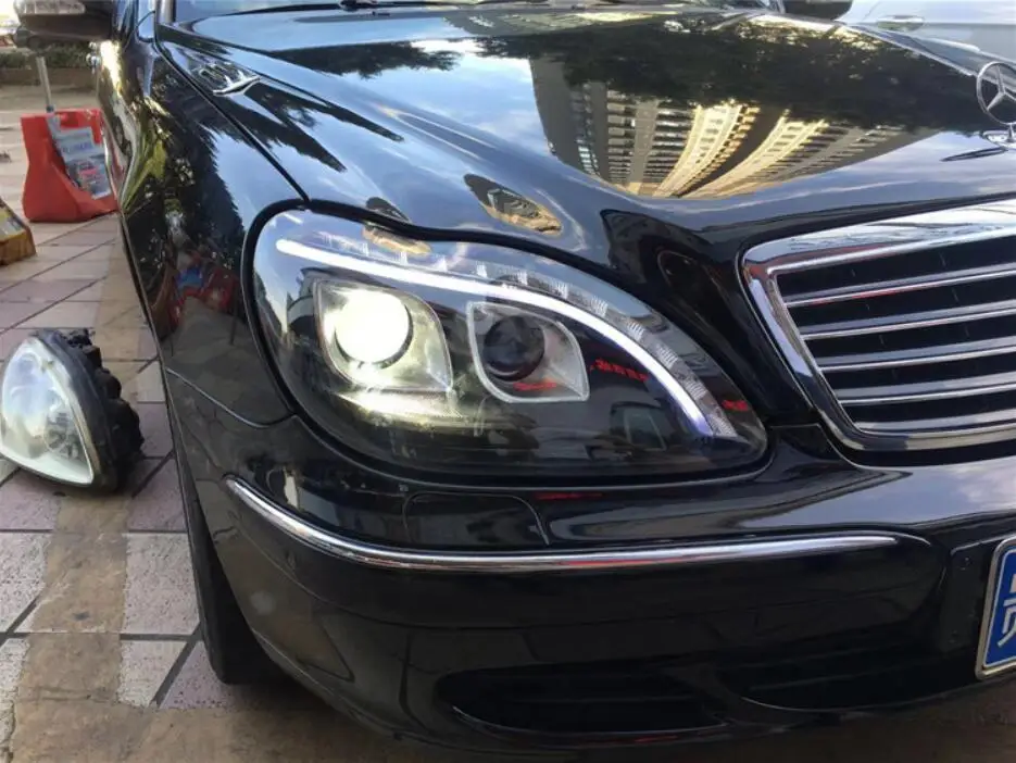 2 шт. 1998~ 2005y бампер автомобиля головной светильник для Mercedes Benz W220 туман S280 S320 S350 S500 S600 головной светильник W220 линзы прожекторного типа светильник