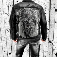 2021 autumn and winter new mens wear old denim jacket viking retro elements street personality printed jacket