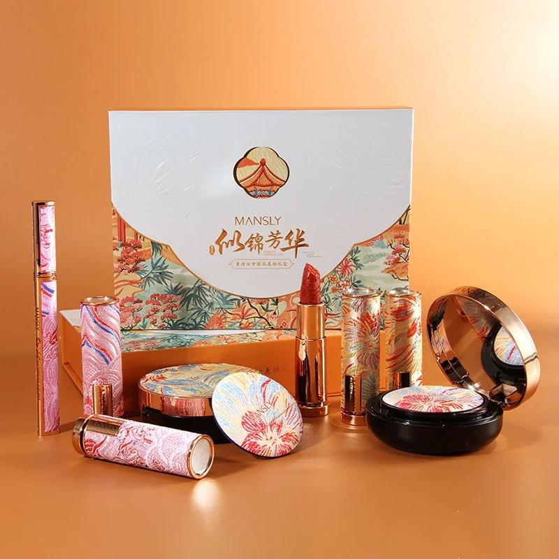 

NEW Cosmetic Four Piece Suit Makeup Set Air Cushion Finishing Powder Face Powder Pearly Lustre Eyeliner Non-Stick Cup Lipsticks