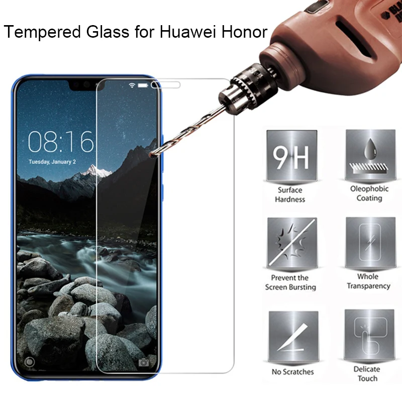 Твердое закаленное стекло 9H для Huawei Honor 9C 8C 7C защита экрана на 9X 8X 7X 6X телефона 10X
