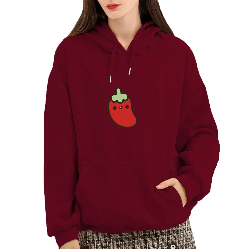 

Женская толстовка с капюшоном, хлопковая толстовка с длинным рукавом и принтом Красного перца, винтажный свитшот с карманами, размера плюс