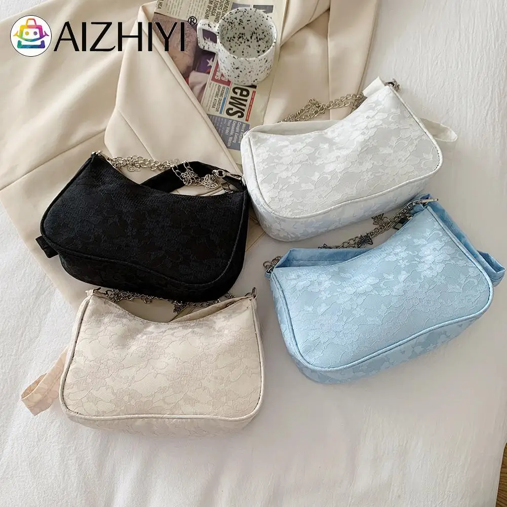

Fashion Women Lace Flowers Butterfly Chain Underarm Shoulder Bag Casual Ladies Small Handbag Purse